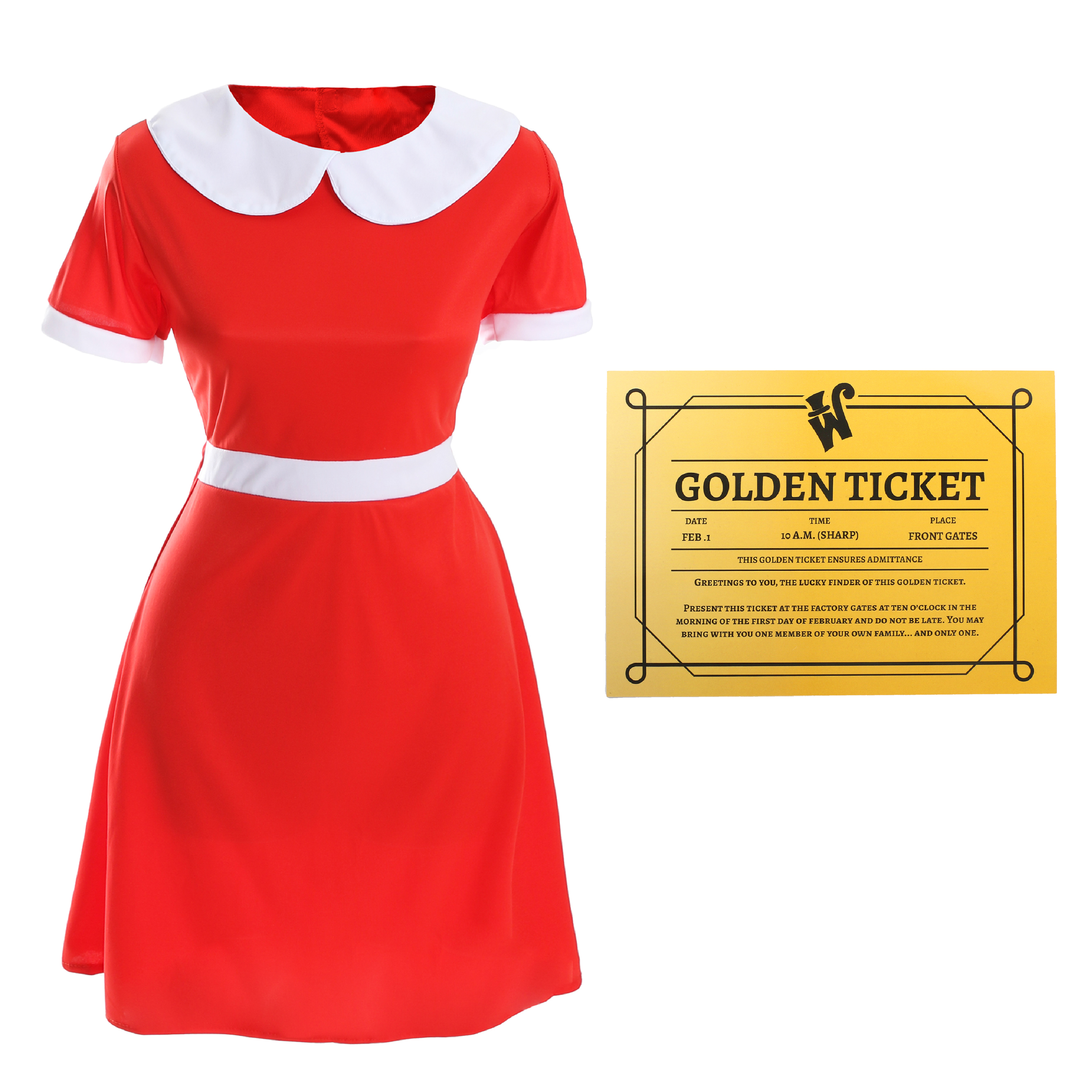 Ladies Spoilt Golden Ticket Winner Costume - Dress & Ticket