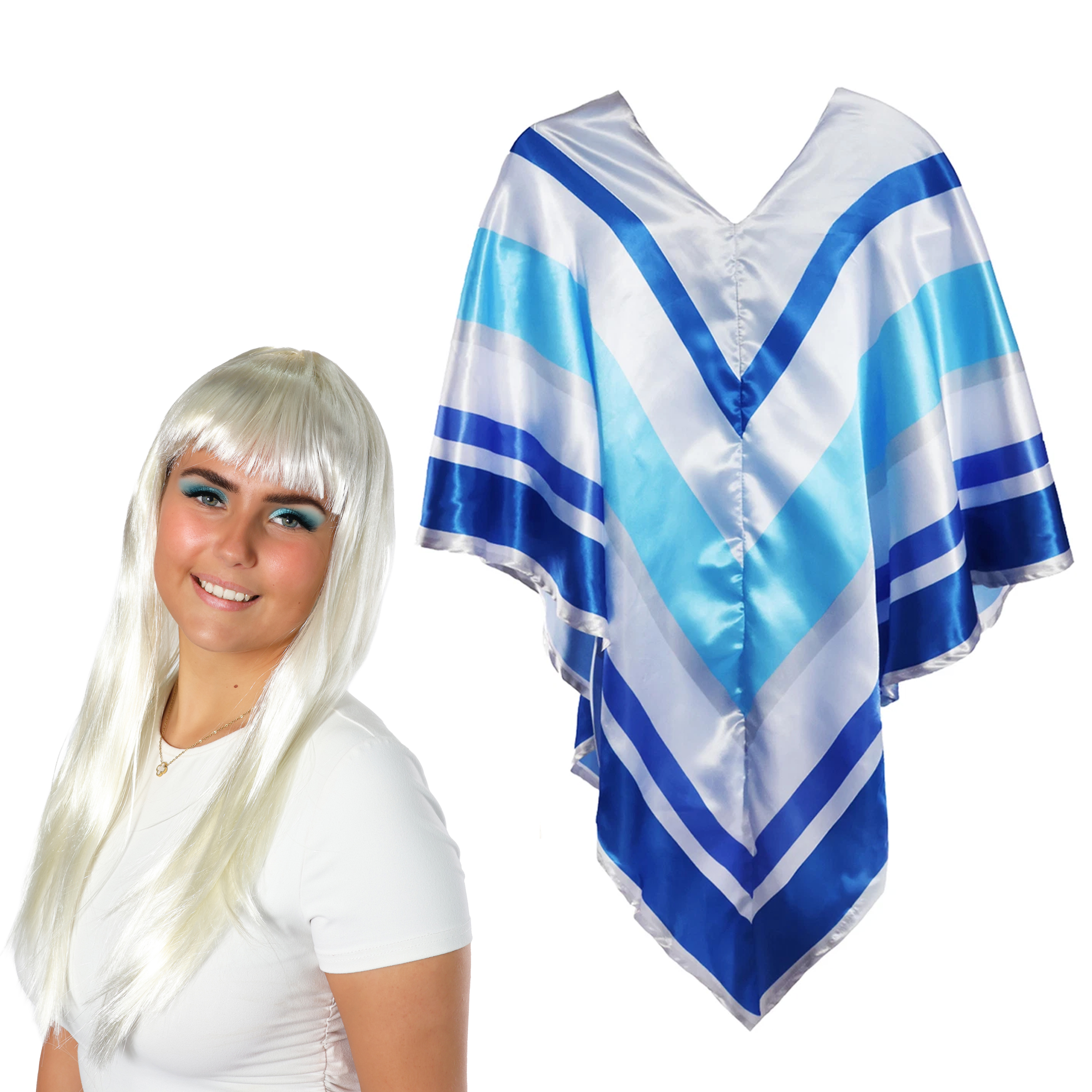 Adults 70's Poncho Costume | 2 Pcs | Poncho & Long Blonde Wig