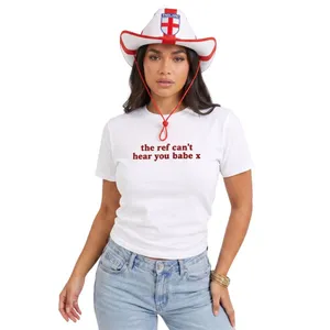 Women’s Baby Tee & England Flag Cowboy Hat – “The Ref Can’t Hear You Babe” Football Slogan Top