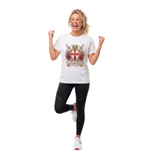 Ladies St George’s Day T-Shirt with Face Paint | White England Shield & Rose Graphic Tee | Patriotic Celebration Top