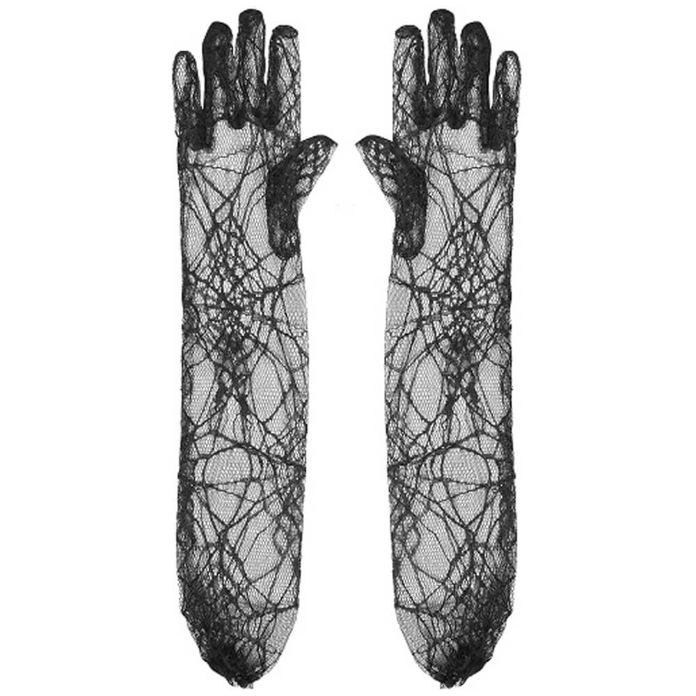 Ladies Black Lace SpiderWeb Gloves