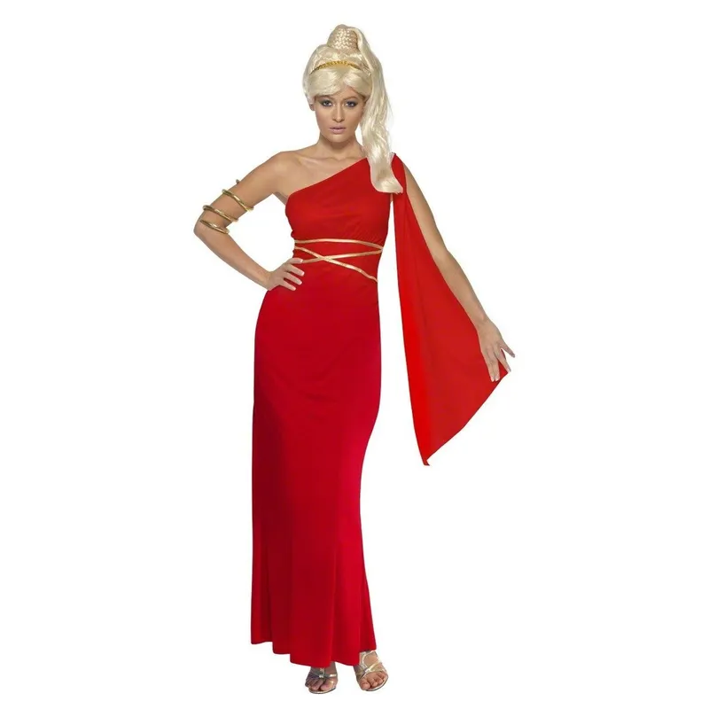 aphrodite greek goddess red dress CA1674 Red Roman Greek Goddess Grecian Toga Dress Fancy Aphrodite Womens Costume