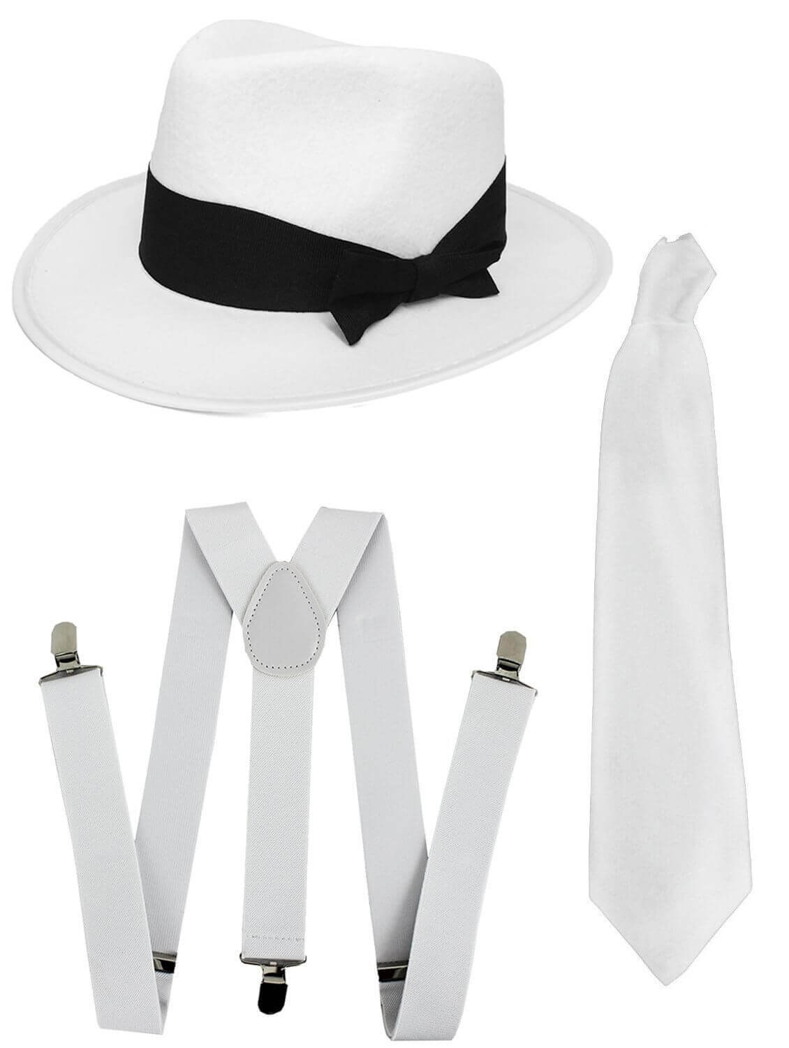 King of Pop Smooth Criminal Set | 3 Pcs | White Trilby, Braces & Tie