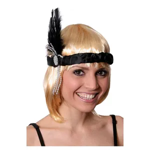 Black Flapper Headband with Feathers