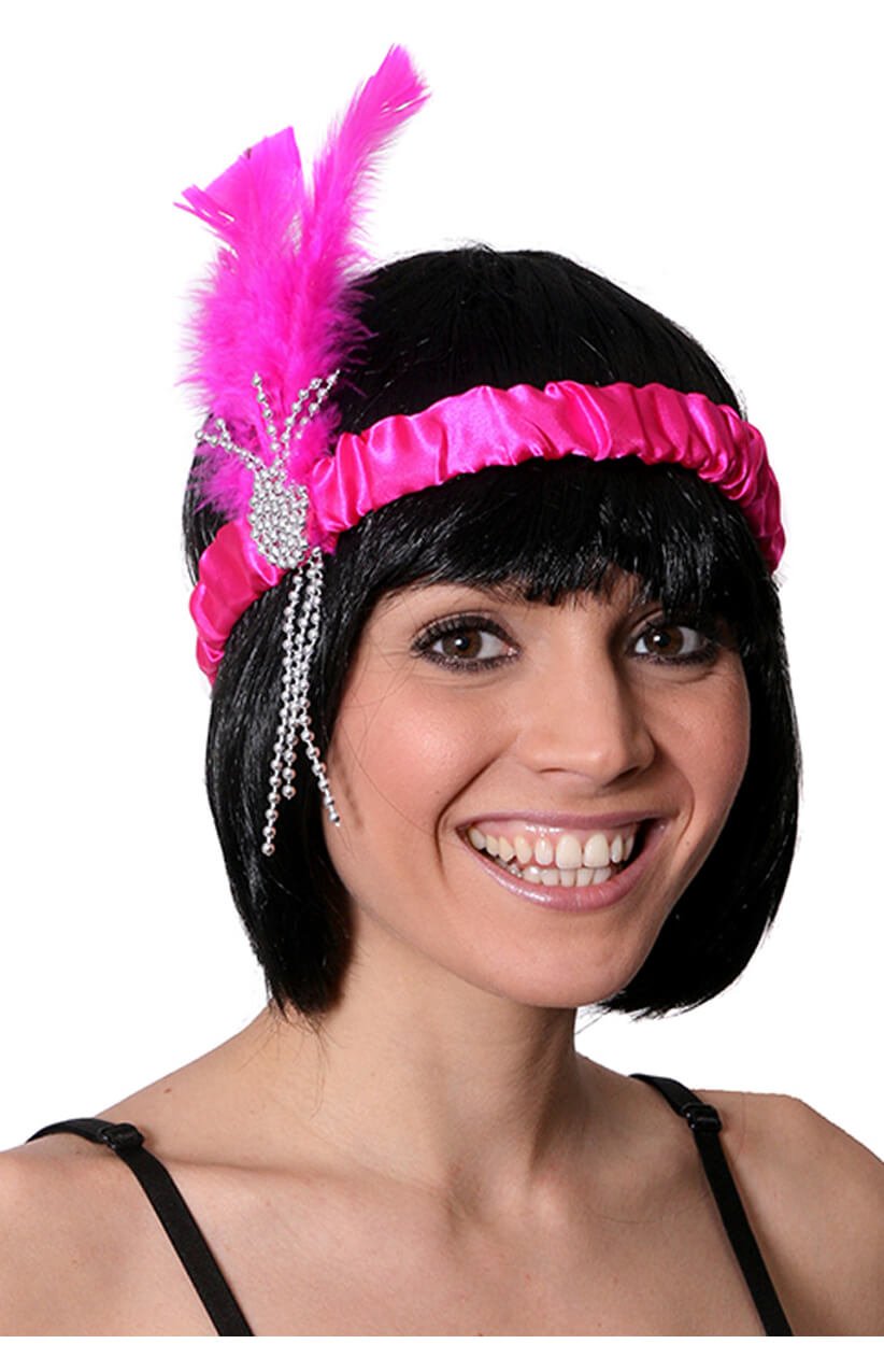 Pink Flapper Headband with Feathers