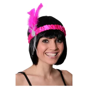 Pink Flapper Headband with Feathers
