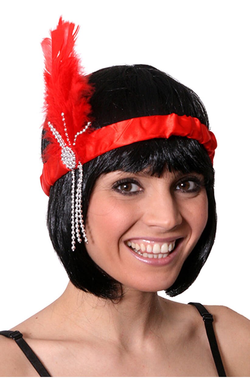 Red Flapper Headband with Feathers