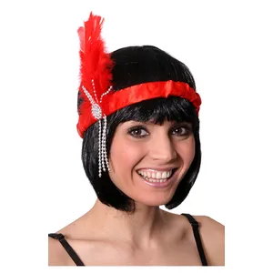 Red Flapper Headband with Feathers