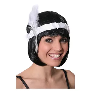 White Flapper Headband with Feathers