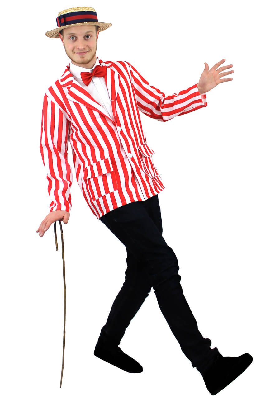 Adults Red and White Striped Blazer Barbershop Costume with Hat