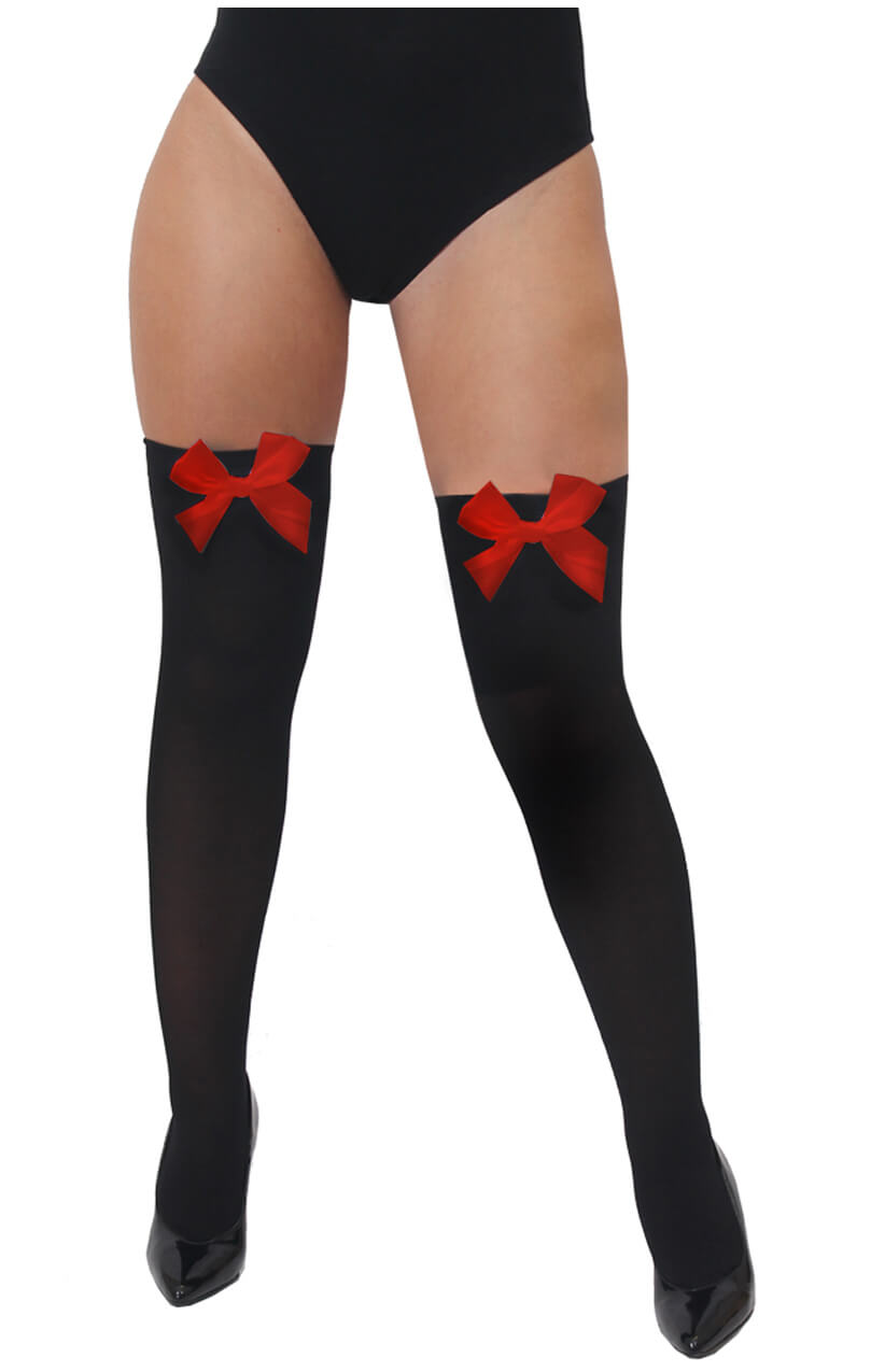 Black Stockings with Red Bow