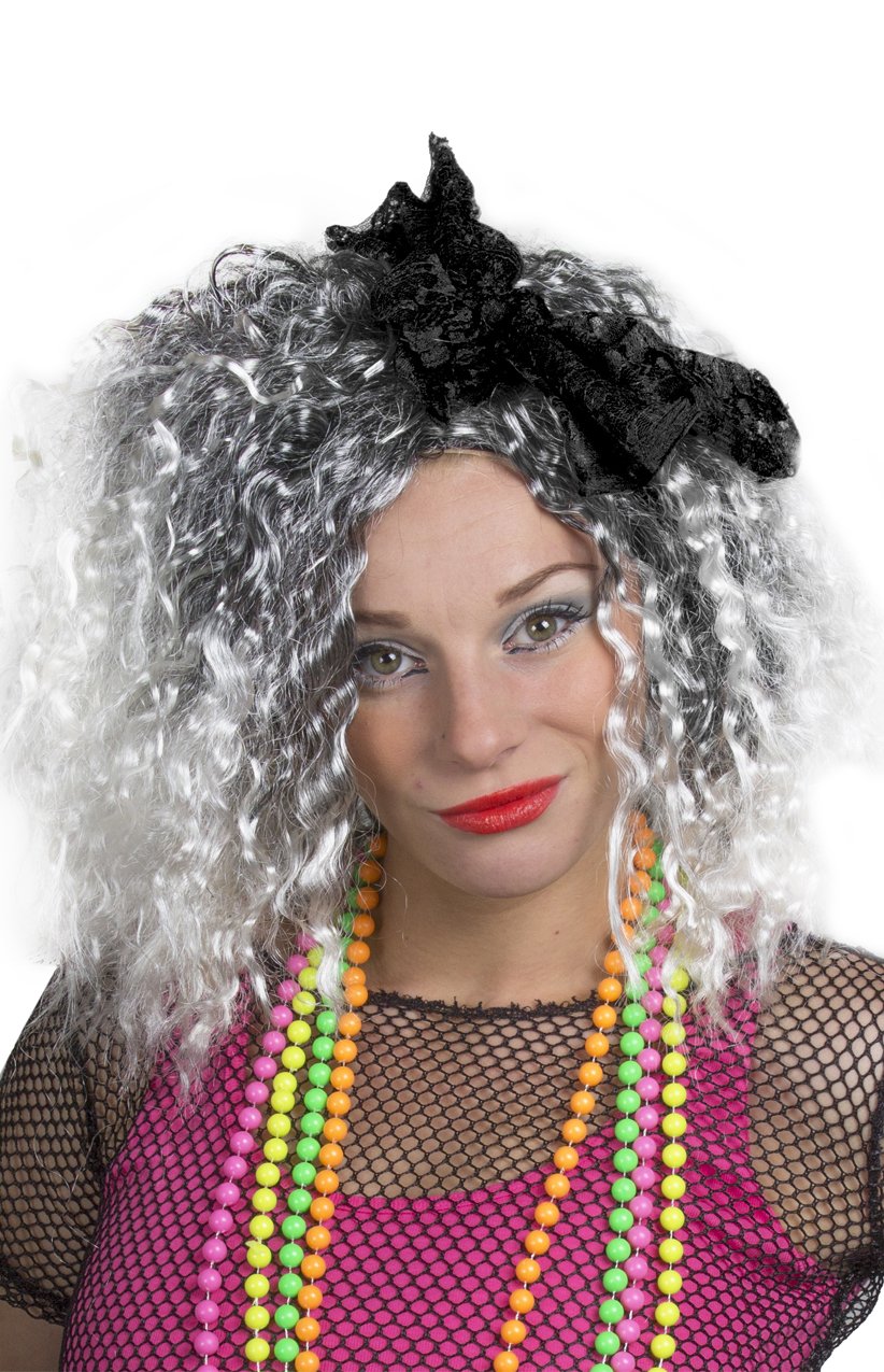 Ladies 80s Pop Diva Wig with Black Bow
