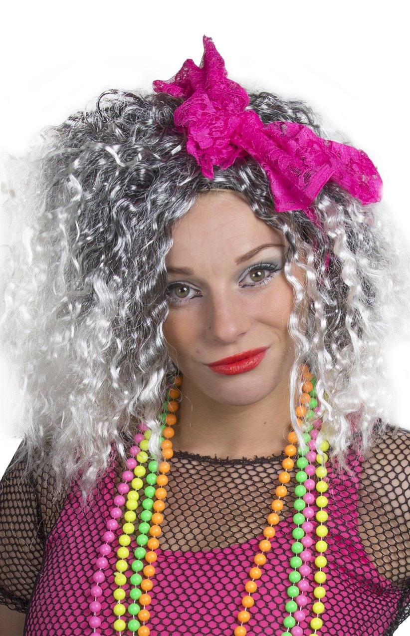 Ladies 80s Pop Diva Wig with Pink Bow