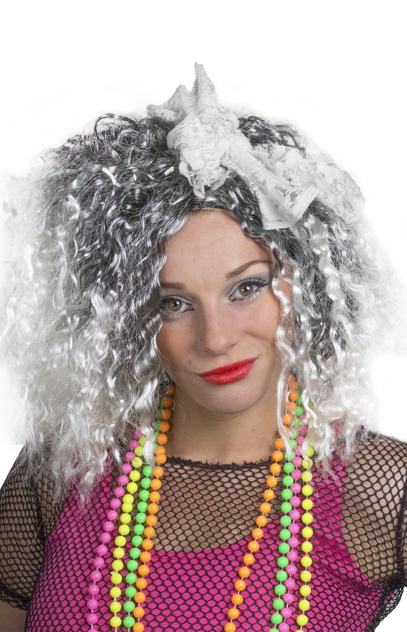 Ladies 80s Pop Diva Wig with White Bow