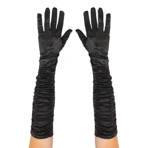 Long Black Gloves - Satin Ruched