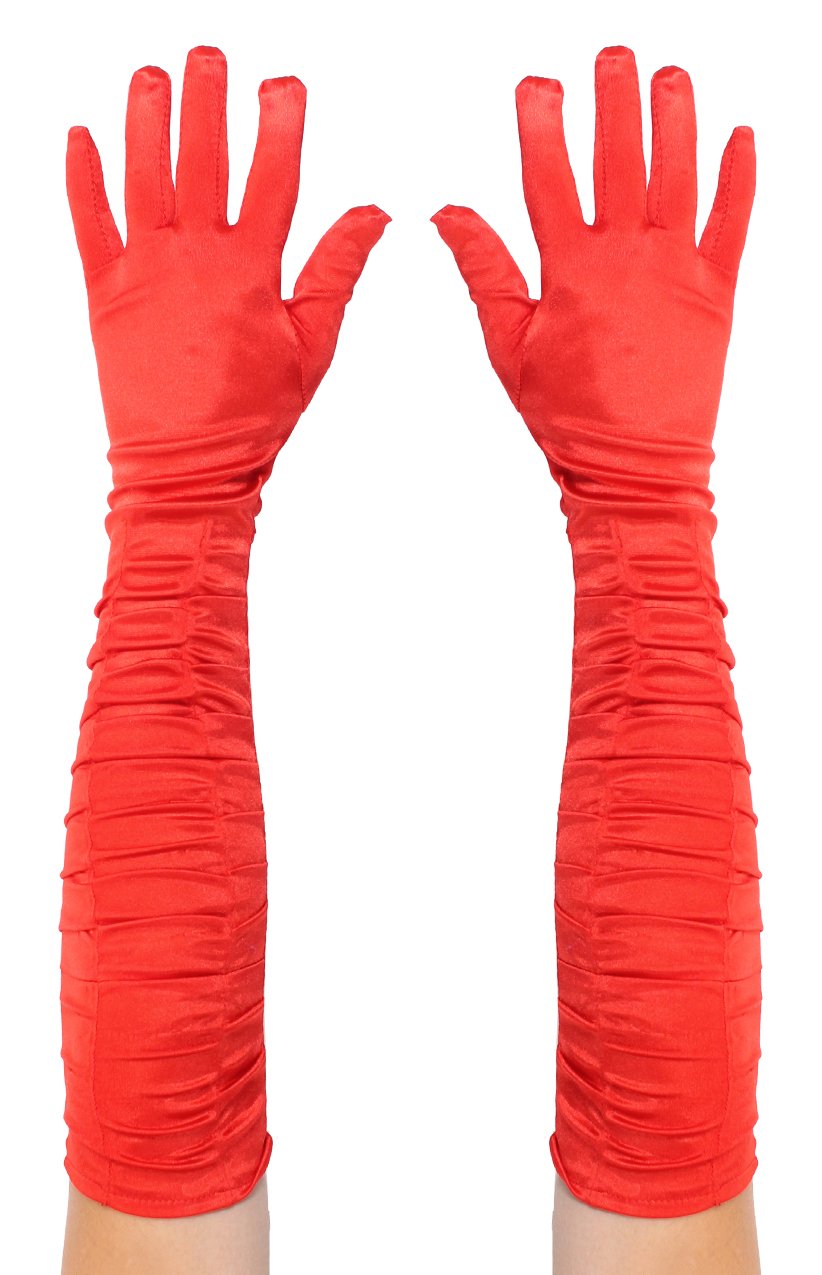Long Red Gloves - Satin Rouched