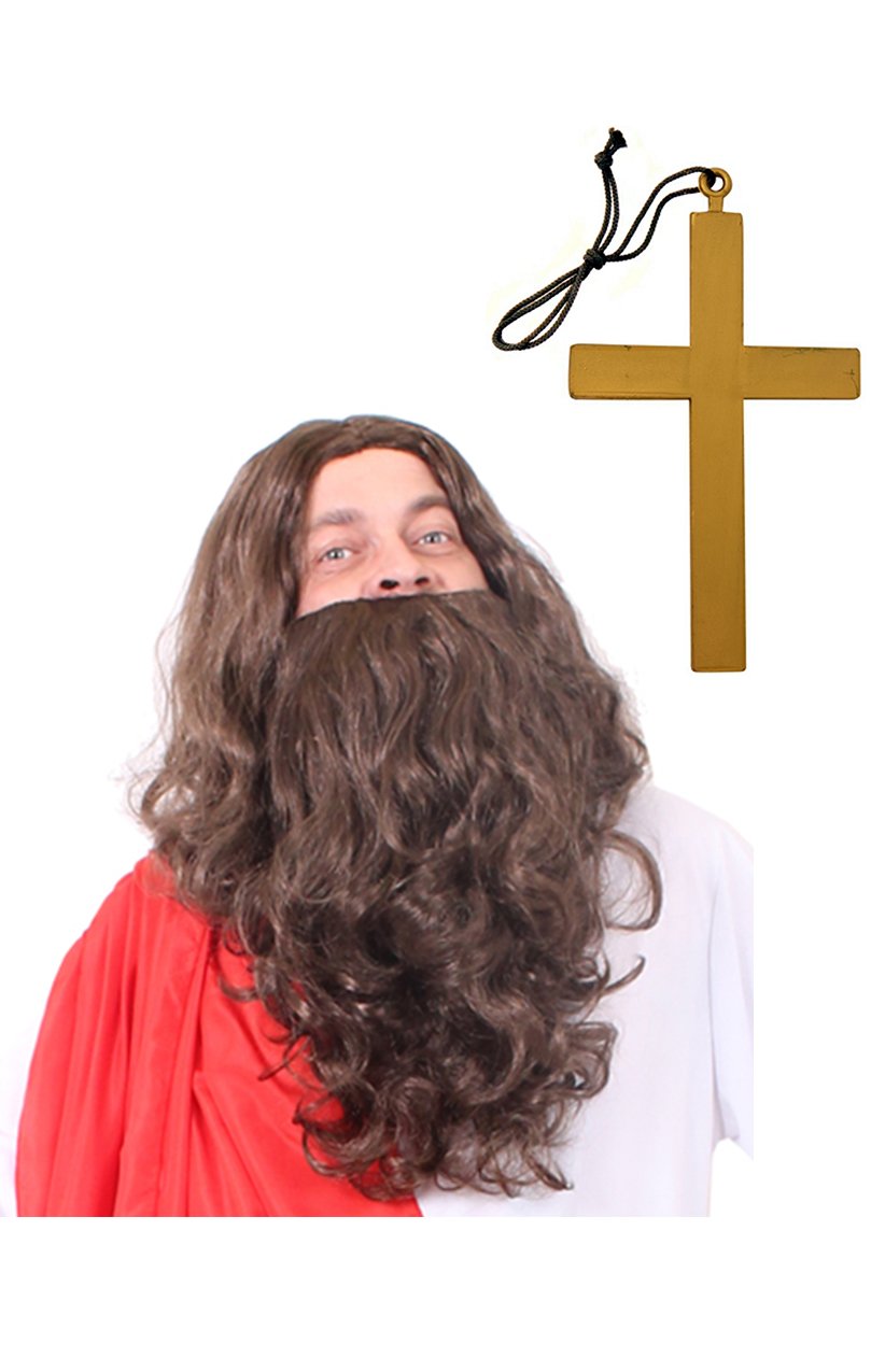 Beard, Wig and Cross Jesus Set