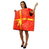 dress as a christmas present CHRISTMAS PRESENT COSTUME XMAS PARTY NOVELTY GIFT FESTIVE FANCY DRESS RED GOLD