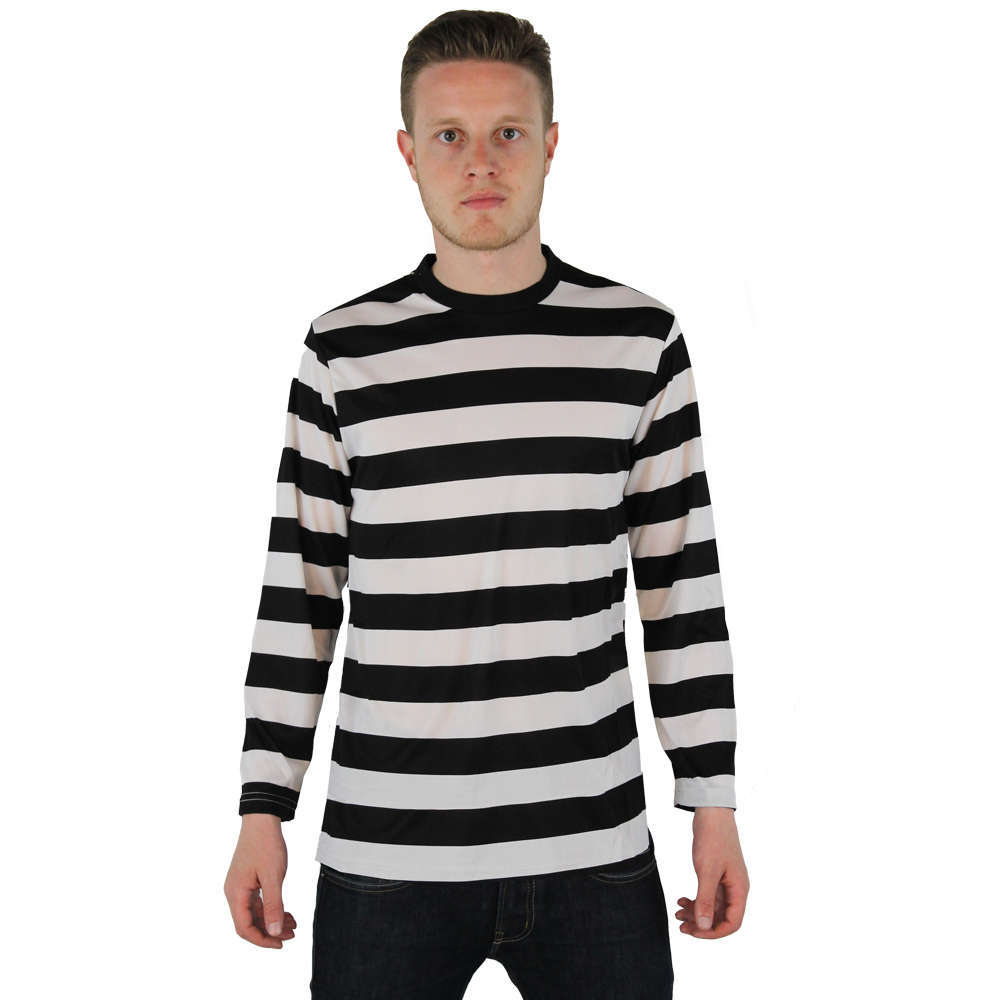 Adults Cotton Black and White Striped Long Sleeve Top