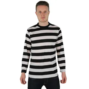 Adults Cotton Black and White Striped Long Sleeve Top