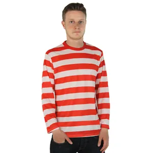 Adults Cotton Red and White Striped Long Sleeve Top