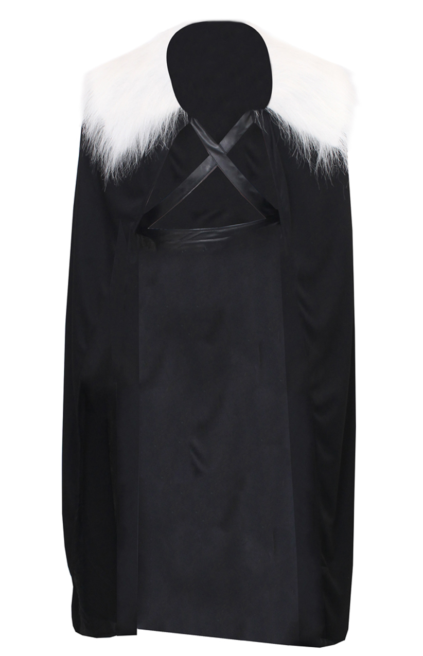 Black Cape with Faux Fur White Collar