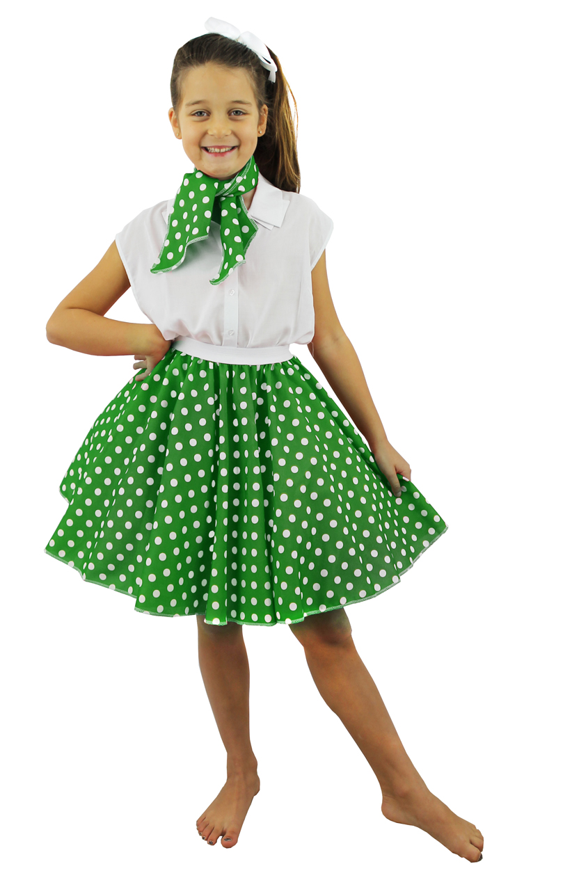 Childs Short Polka Dot Skirt - Green/White