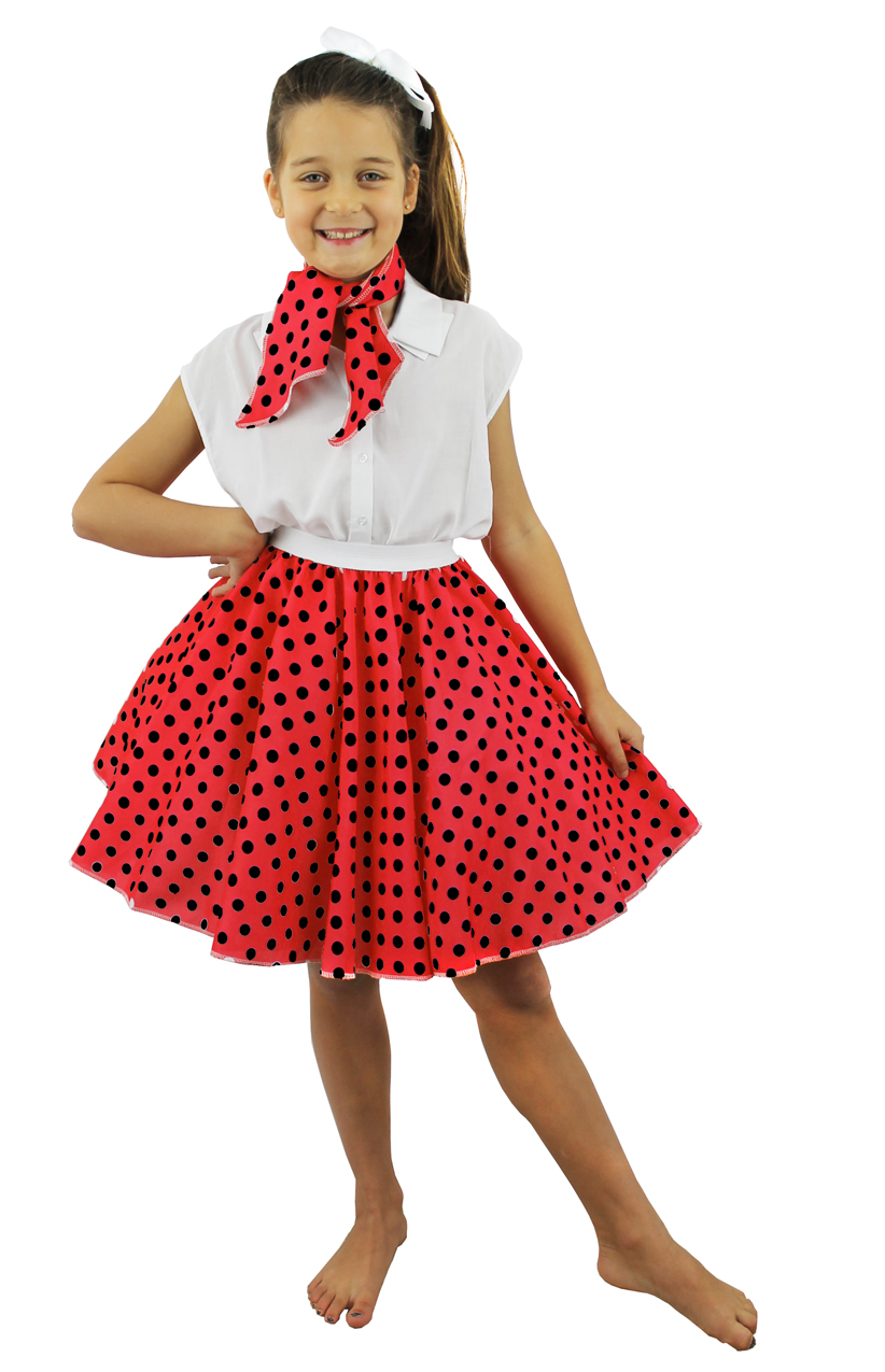 Childs Short Polka Dot Skirt - Red/Black