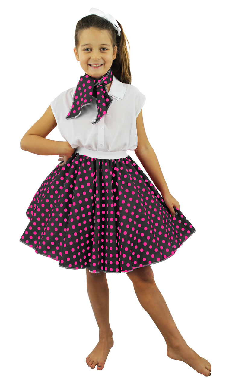 Childs Short Polka Dot Skirt - Black/Pink