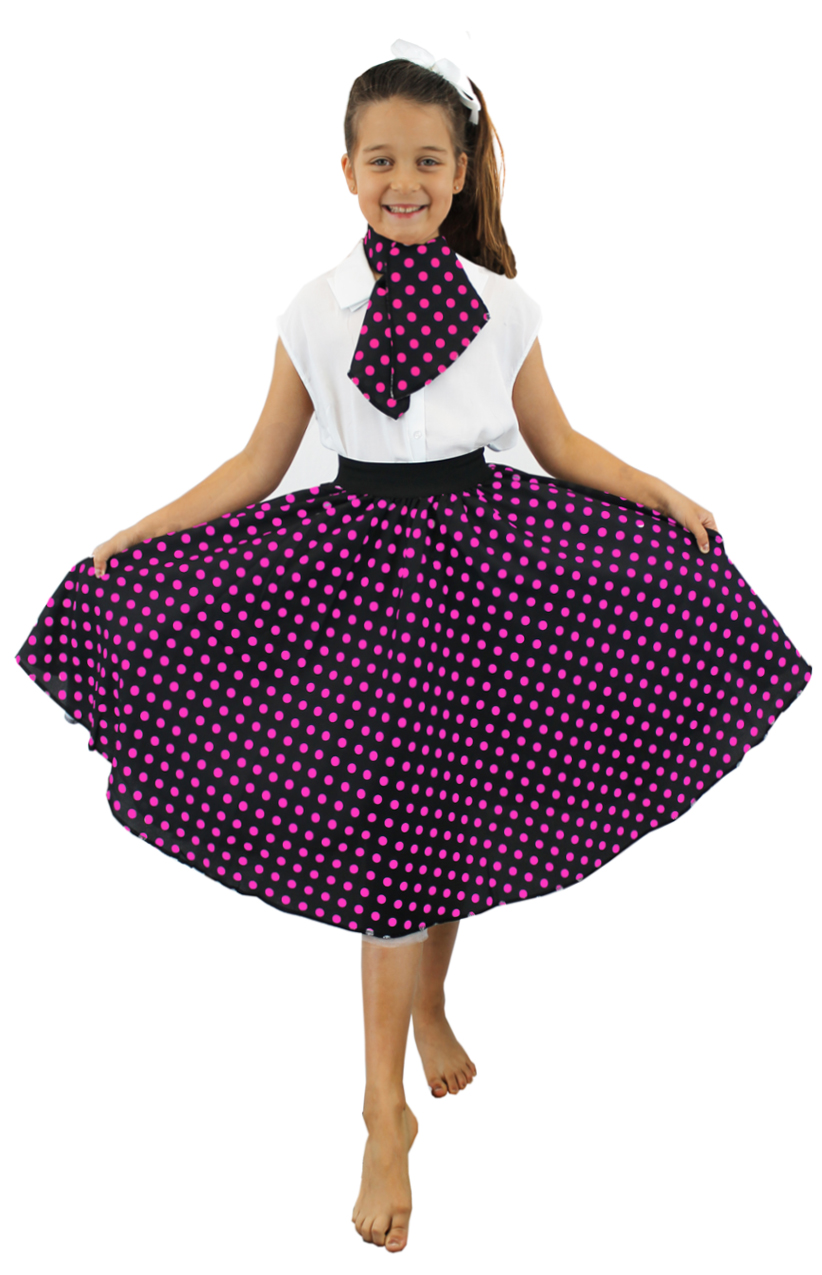 Childs Long Polka Dot Skirt - Black/Pink