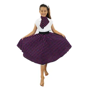 Childs Long Polka Dot Skirt - Black/Pink