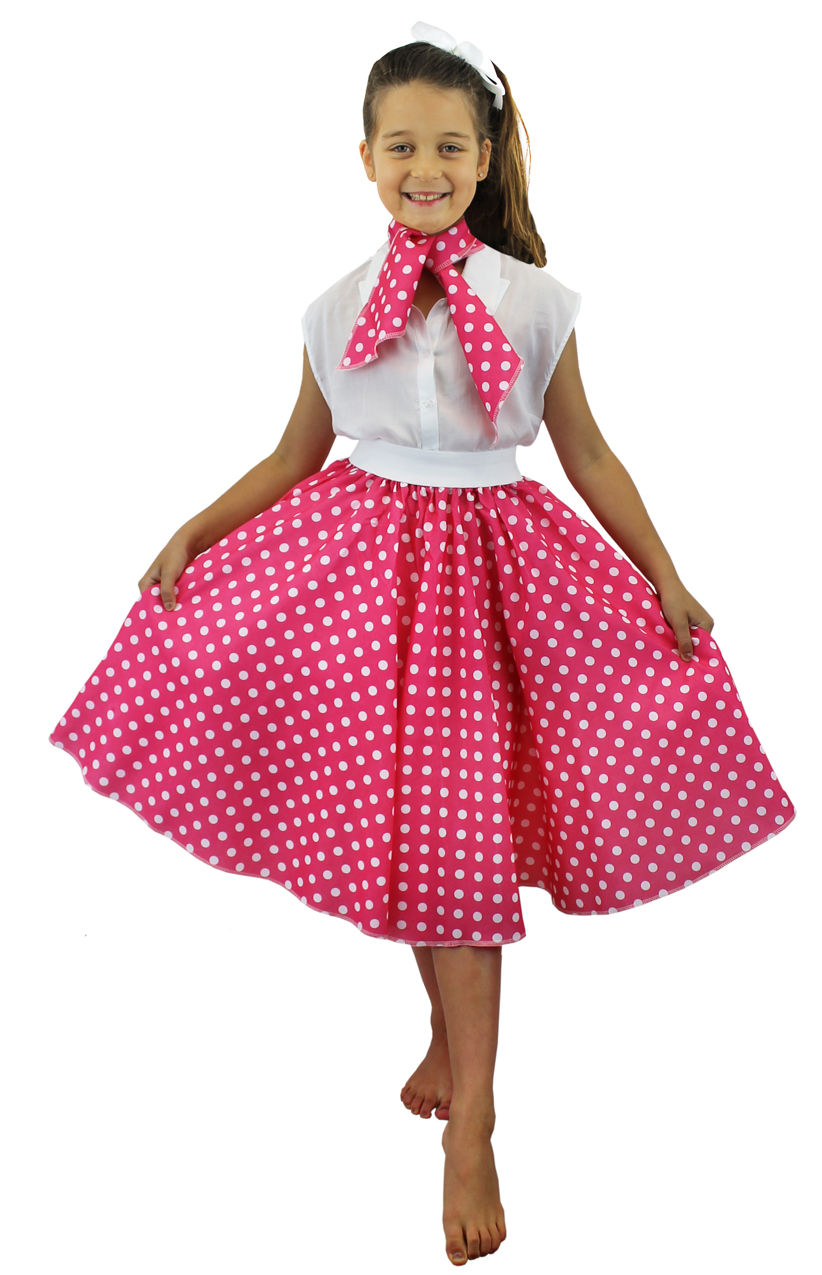 Child's Long Polka Dot Skirt - Hot Pink/White