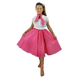 Child's Long Polka Dot Skirt - Hot Pink/White