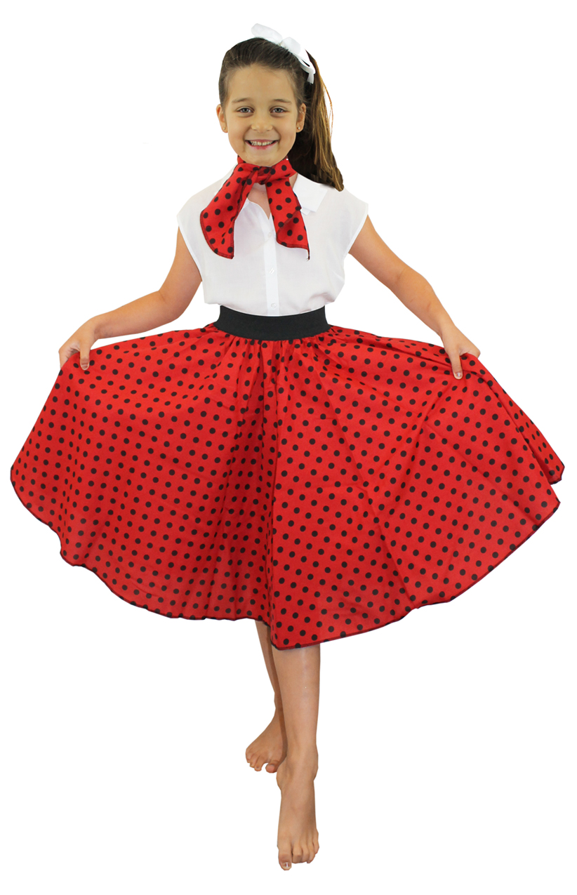 Childs Long Polka Dot Skirt - Red/Black