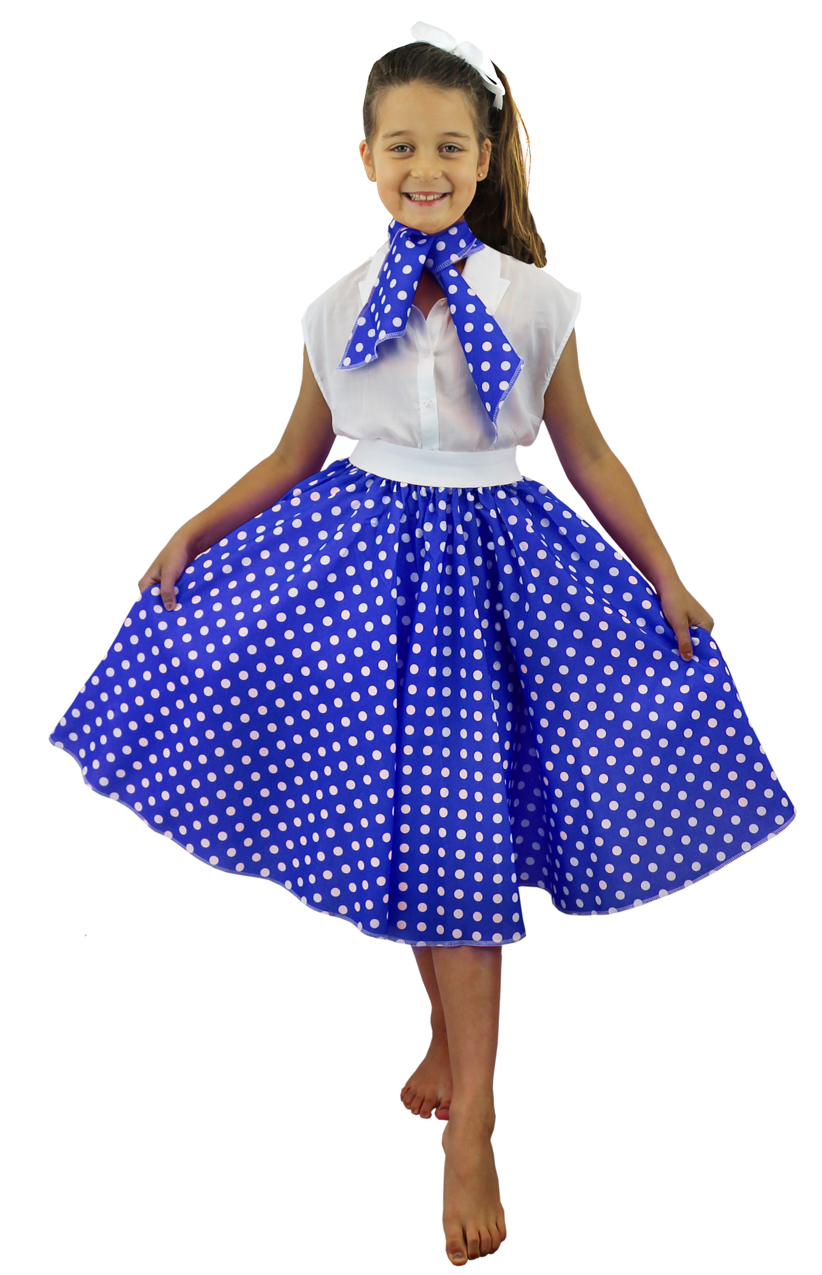 Childs Long Polka Dot Skirt - Blue/White