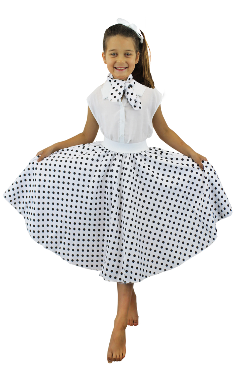 Childs Long Polka Dot Skirt - White/Black