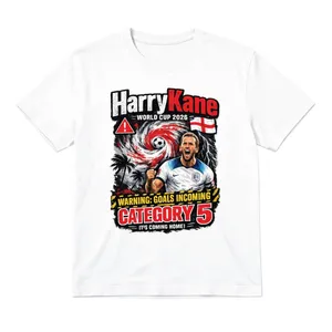 Adults Hurricane Football T-Shirt | Men's & Women's Funny England Supporter Tee | White Harry Graphic Top