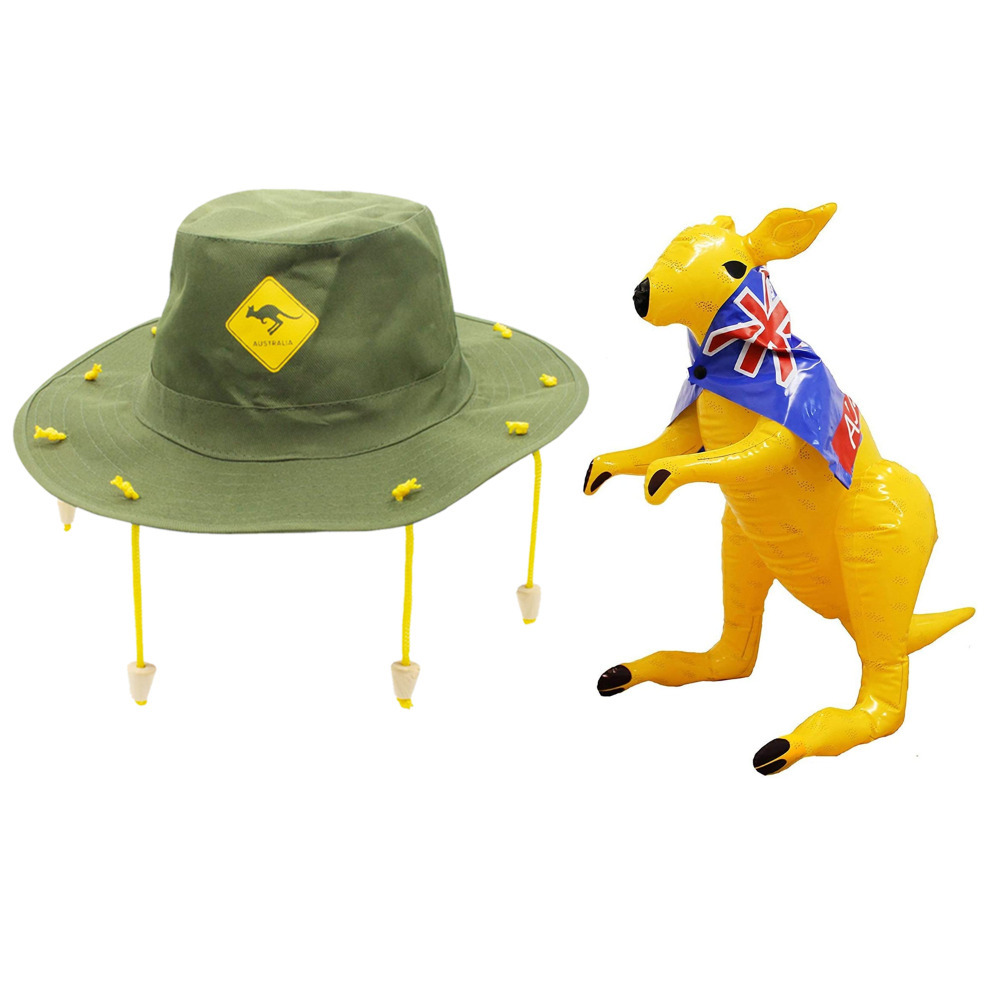 Australian Kangaroo Cork Hat and Inflatable Kangaroo Set