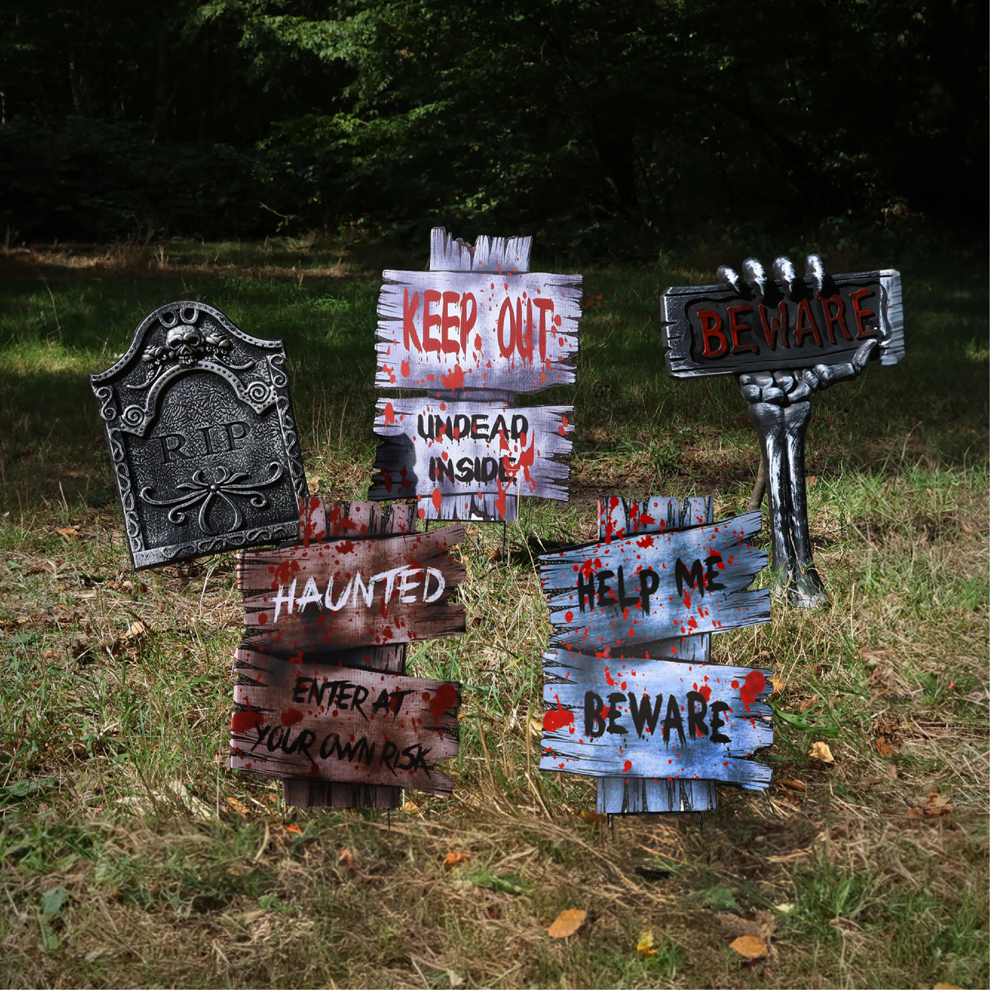 Pack of 5 Tombstone Halloween Signs