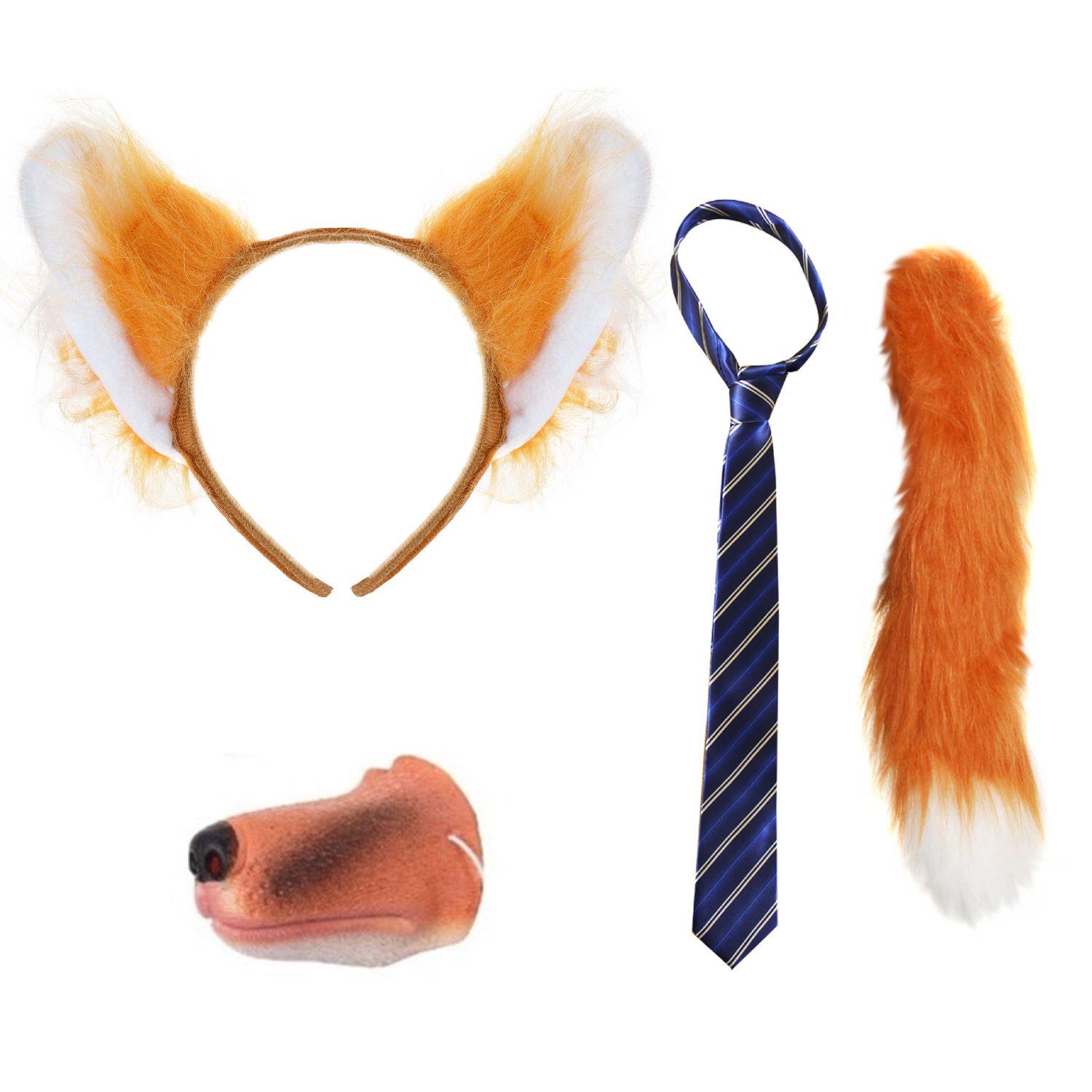 Nick Fox Costume | 4 Pcs | Ears, Tie, Thick Tail & Nose