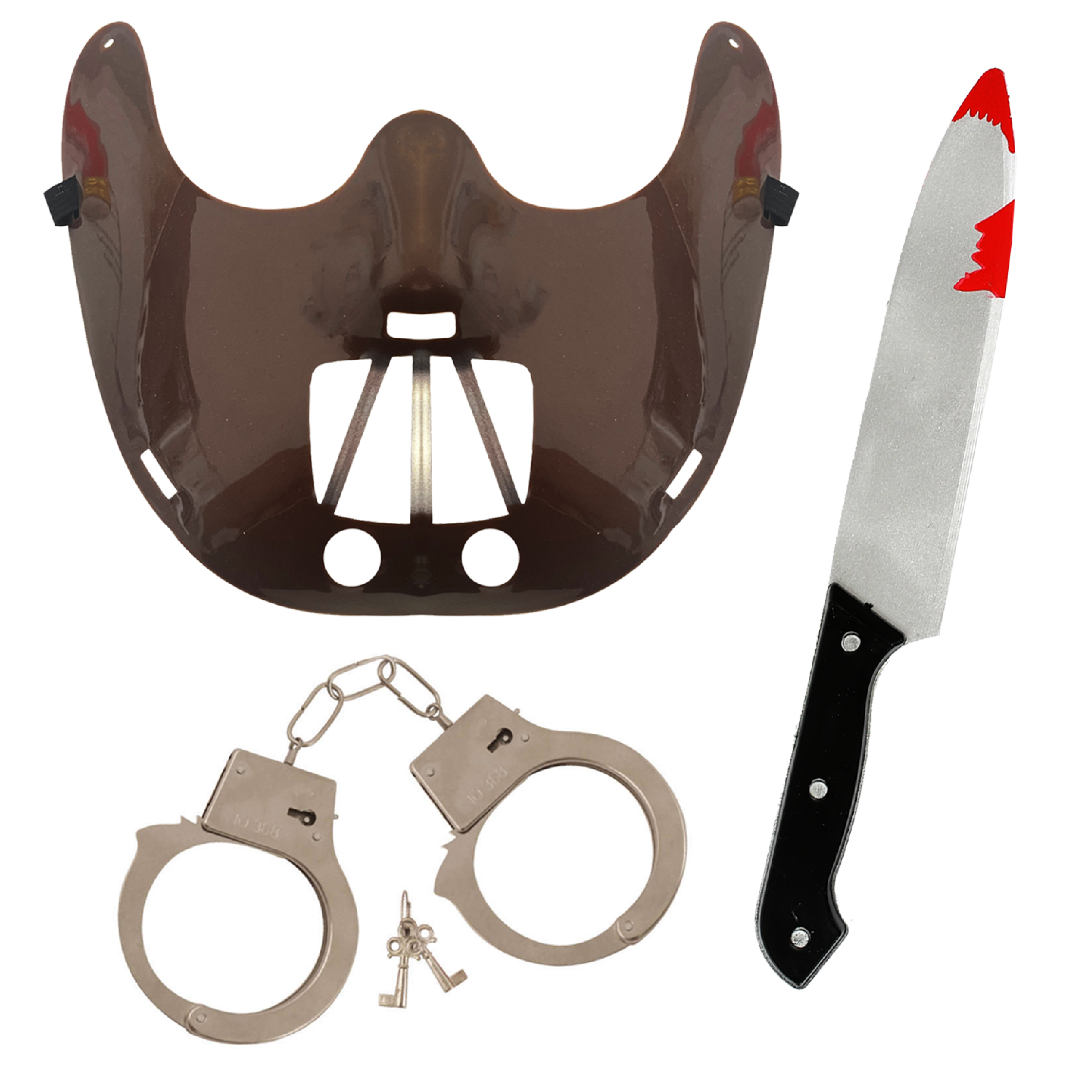 HANNIBALL LECTER MASK + BLOODY KNIFE + CUFFS