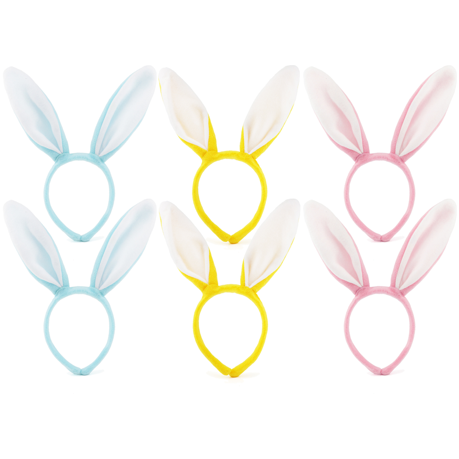 Pack of 6 Plush Bunny Ears in Blue, Yellow & Pink – Perfect for Easter, Fancy Dress & Fun Parties!