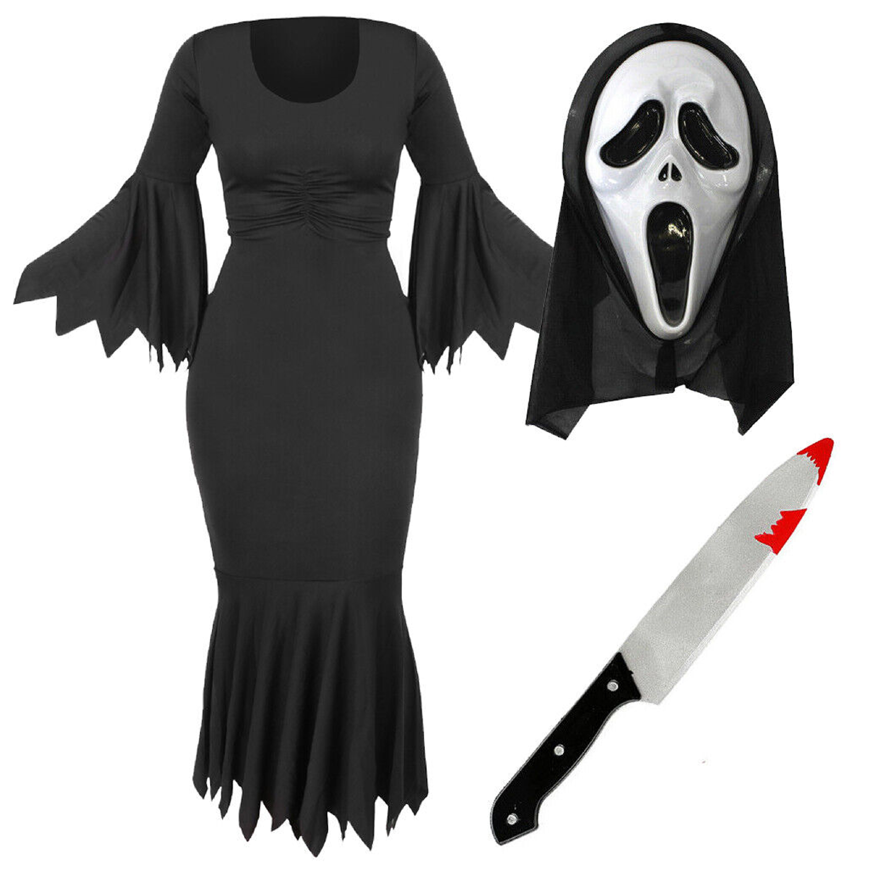 Ladies Screamer Costume - Dress, Mask & Knife Prop