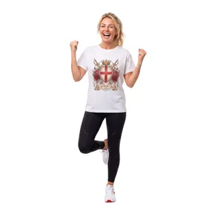 Ladies St George’s Day T-Shirt | White England Shield & Rose Graphic Tee | Patriotic Celebration Top