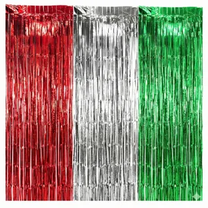 Red, Silver and Green Christmas Streamers Backdrop – 8ft x 3ft