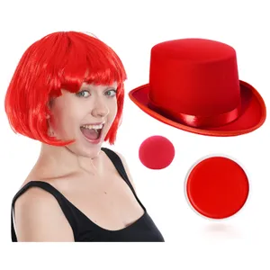 Red Nose, Satin Top Hat, Bob Wig & Face Paint