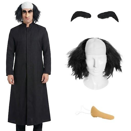 Adults Gnome Wizard Villain | 4 Pcs | Jacket, Bald Cap with Hair, Nose & Eyebrows