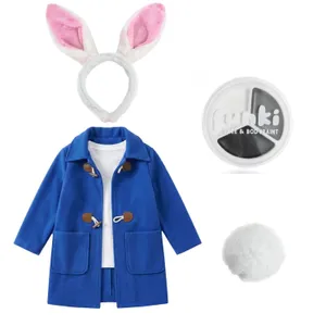 Kids Mischievous Rabbit Costume | 4 Pcs | Blue Jacket, Ears, Tail & Grey Face Paint