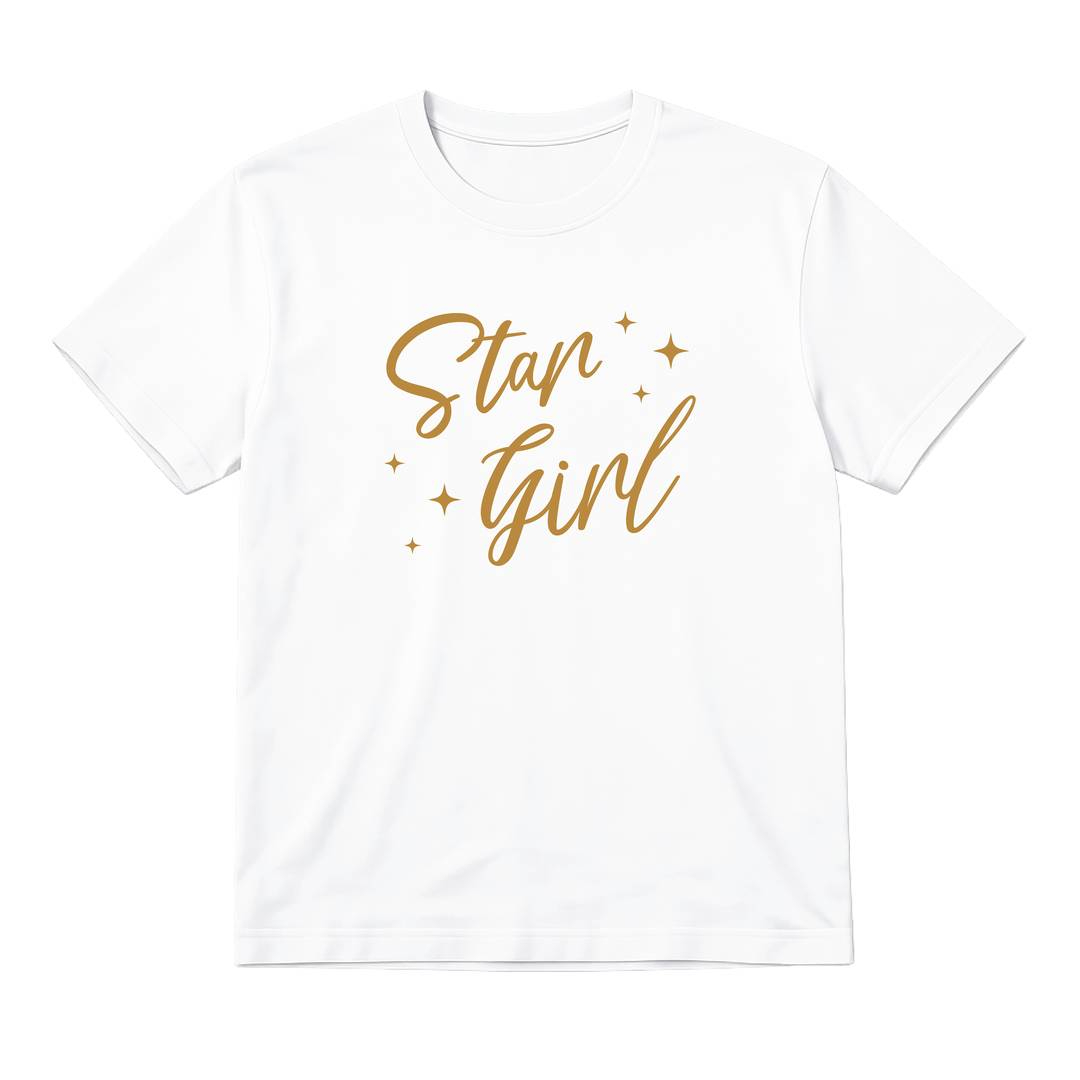 Ladies Pop Rock-Inspired Baby Tee | White Graphic T-Shirt | "Star Girl" Print | 100% Cotton