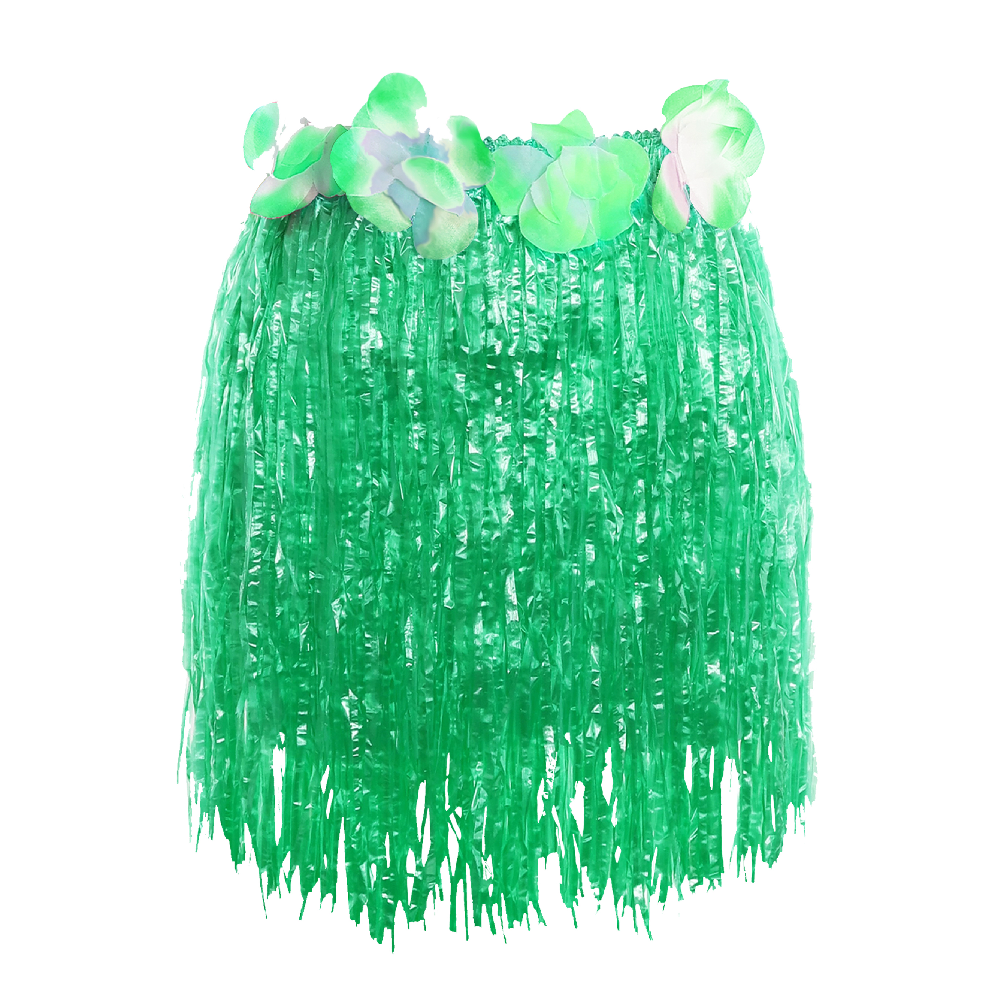 40cm Hawaiian Short Green Hula Skirt with Green Waistband
